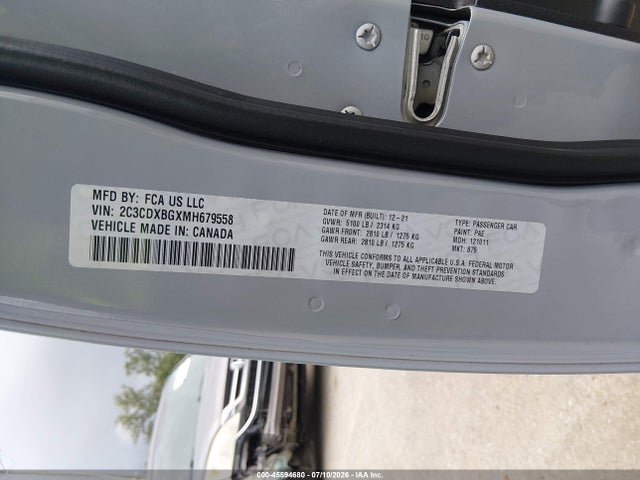 2021 Dodge Charger Sxt Rwd მანქანა იყიდება აუქციონზე, vin: 2C3CDXBGXMH679558, აუქციონის ნომერი: 45594680