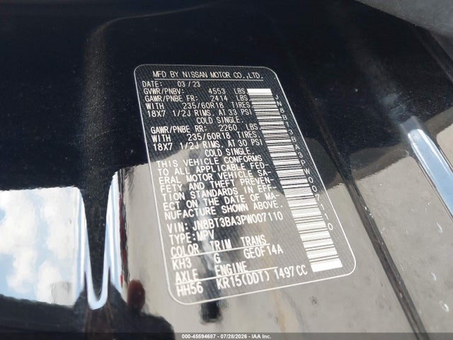 Продаж на аукціоні авто 2023 Nissan Rogue Sv Fwd, vin: JN8BT3BA3PW007110, номер лоту: 45594687