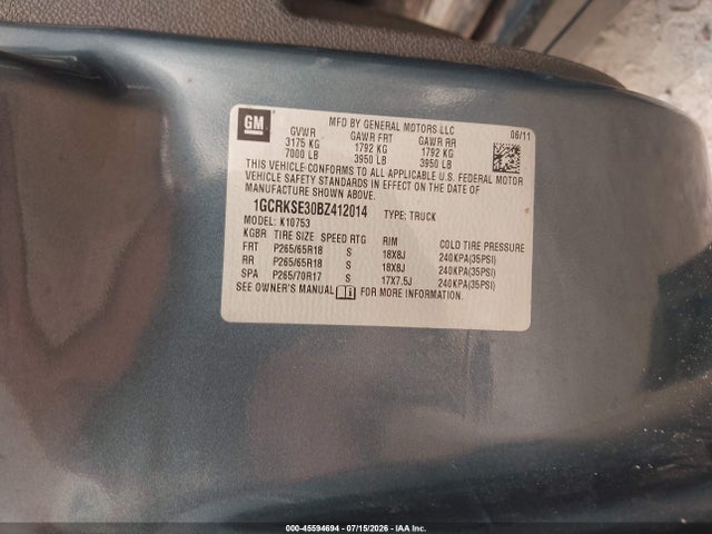 Aukcja sprzedaży 2011 Chevrolet Silverado 1500 Lt, vin: 1GCRKSE30BZ412014, numer aukcji: 45594694