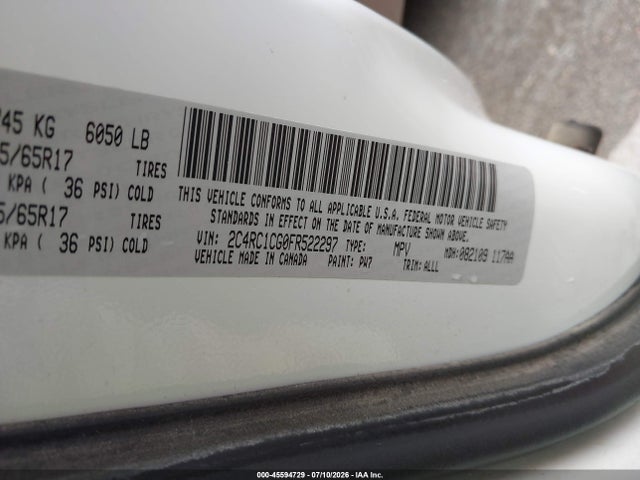 45594729 :رقم المزاد ، 2C4RC1CG0FR522297 vin ، 2015 Chrysler Town & Country Touring-l مزاد بيع