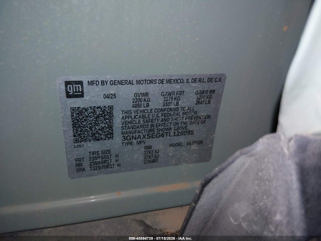 Aukcja sprzedaży 2026 Chevrolet Equinox Awd Activ, vin: 3GNAXSEG6TL128095, numer aukcji: 45594739