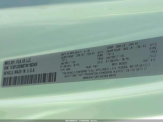 Aukcja sprzedaży 2026 Jeep Wrangler Sport S 4x4, vin: 1C4PJXDN8TW190349, numer aukcji: 45594757
