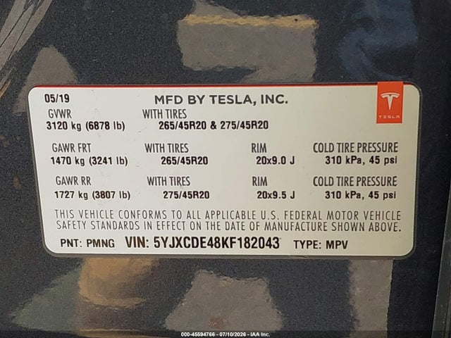 Tesla Model X P100d/performance 2019 5YJXCDE48KF182043 Image 9