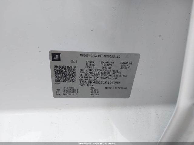 1GNSKAEC2LR105089 Chevrolet Tahoe 4wd Ls