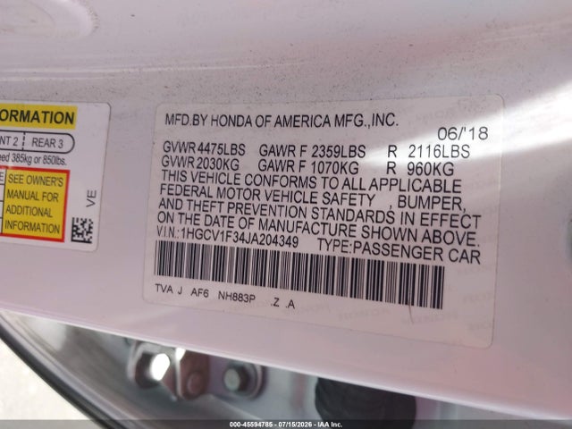 1HGCV1F34JA204349 Honda Accord Sport