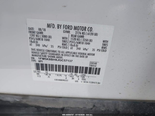 Ford Explorer 2018 1FM5K8BH8JGC57137 Image 9