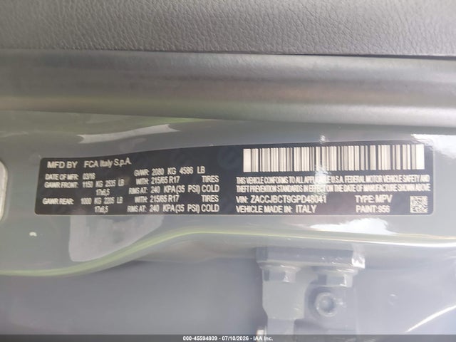 Продаж на аукціоні авто 2016 Jeep Renegade Trailhawk, vin: ZACCJBCT9GPD48041, номер лоту: 45594809