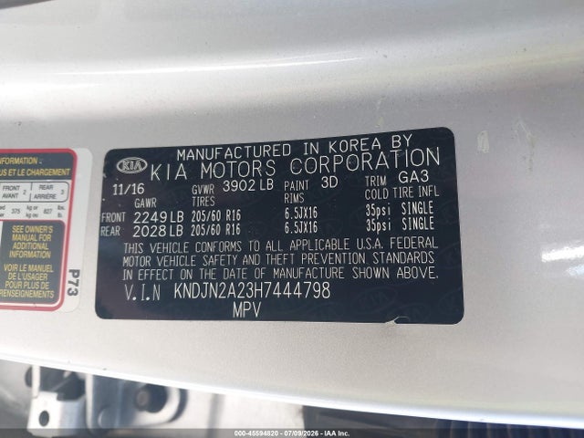 Aukcja sprzedaży 2017 Kia Soul, vin: KNDJN2A23H7444798, numer aukcji: 45594820