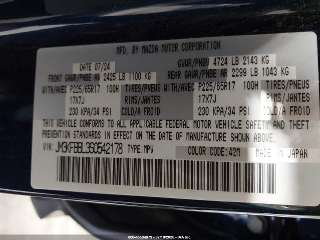Продаж на аукціоні авто 2025 Mazda Cx-5 2.5 S Select, vin: JM3KFBBL3S0542178, номер лоту: 45594879