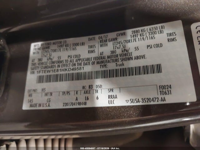 1FTEW1E81HKD49581 Ford F-150 Xl