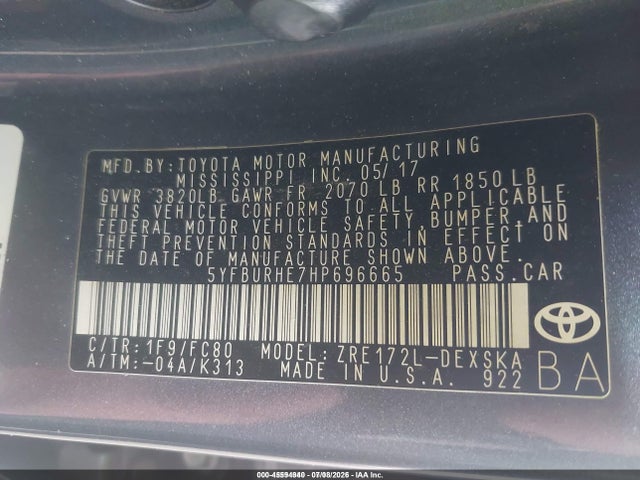 5YFBURHE7HP696665 Toyota COROLLA SE