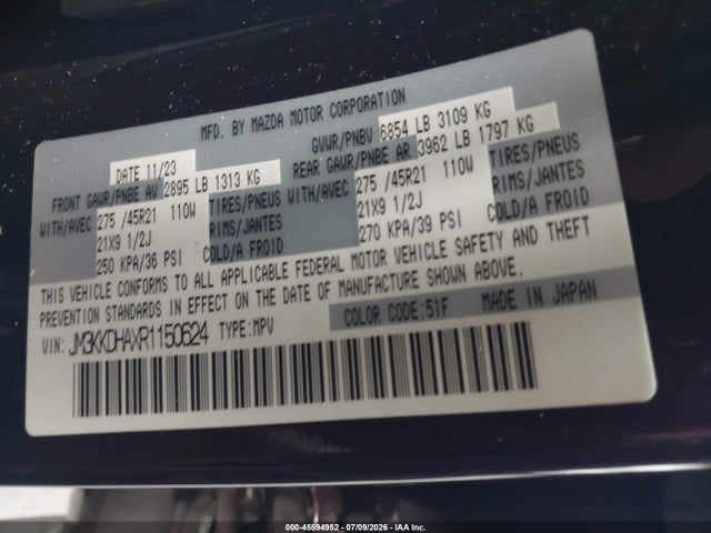 Продаж на аукціоні авто 2024 Mazda Cx-90 Phev Premium, vin: JM3KKDHAXR1150624, номер лоту: 45594952