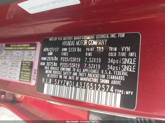 Продажа на аукционе авто 2018 Hyundai Santa Fe Sport 2.0t Ultimate, vin: 5XYZWDLA3JG512574, номер лота: 45594955