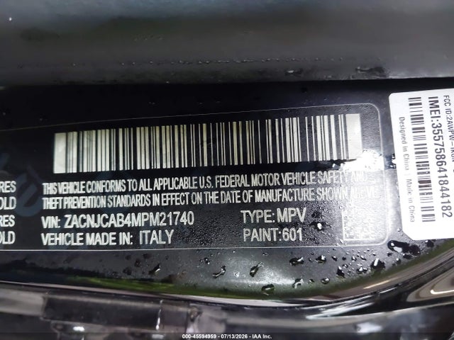 Продажа на аукционе авто 2021 Jeep Renegade Jeepster Fwd, vin: ZACNJCAB4MPM21740, номер лота: 45594959