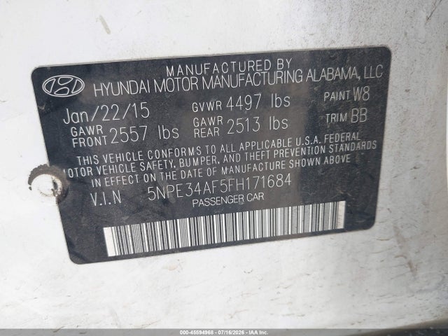Hyundai Sonata Limited 2015 5NPE34AF5FH171684 Image 9