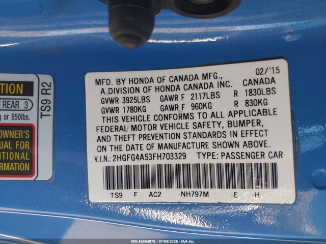 Honda CIVIC SI 2015 2HGFG4A53FH703329 Image 9