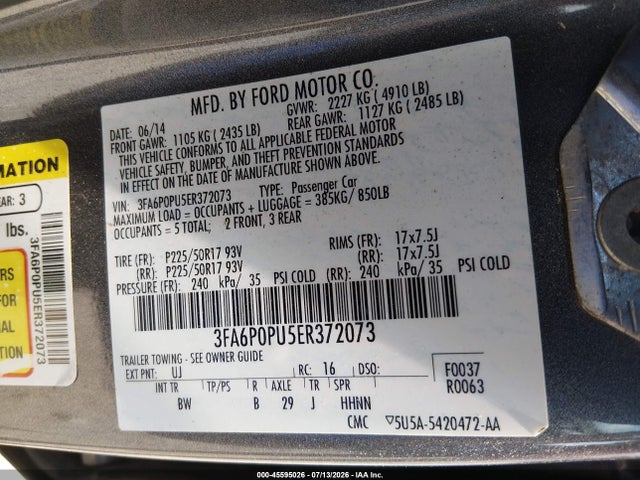 Ford Fusion Energi Se Luxury 2014 3FA6P0PU5ER372073 Image 9