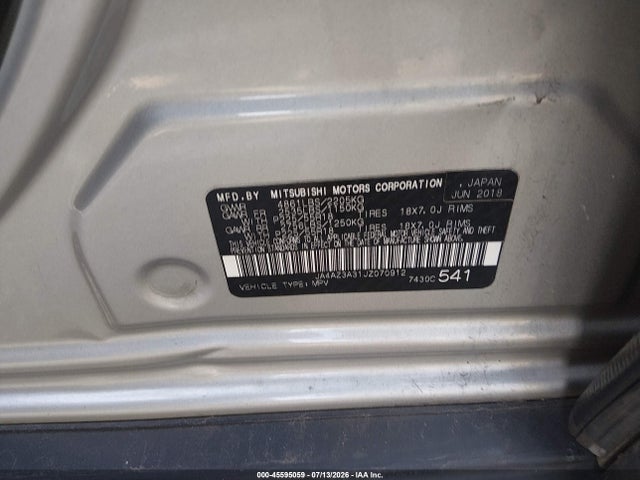 Продажа на аукционе авто 2018 Mitsubishi Outlander Es/le/se/sel, vin: JA4AZ3A31JZ070912, номер лота: 45595059