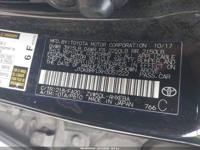 Toyota Prius One 2017 JTDKBRFUXH3057222 Image 9