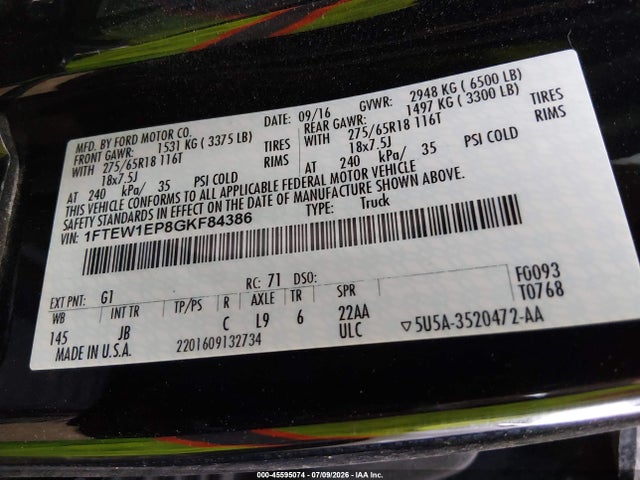 1FTEW1EP8GKF84386 Ford F-150 Xlt