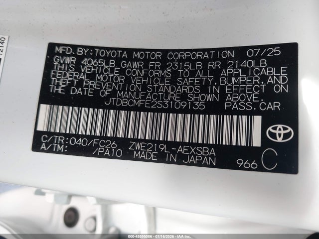 Toyota Corolla Hybrid Se 2025 JTDBCMFE2S3109135 Image 9