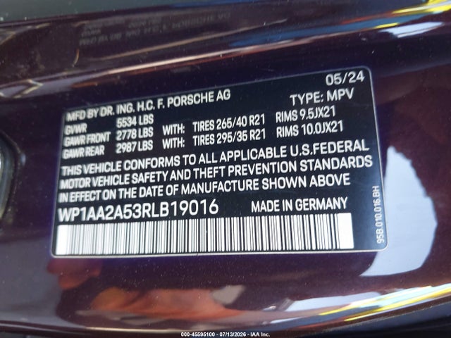Продаж на аукціоні авто 2024 Porsche Macan T, vin: WP1AA2A53RLB19016, номер лоту: 45595100
