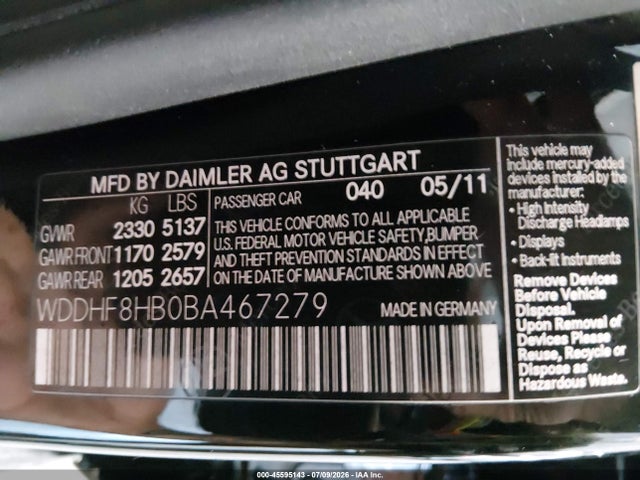 45595143 :رقم المزاد ، WDDHF8HB0BA467279 vin ، 2011 Mercedes-benz E 350 4matic مزاد بيع
