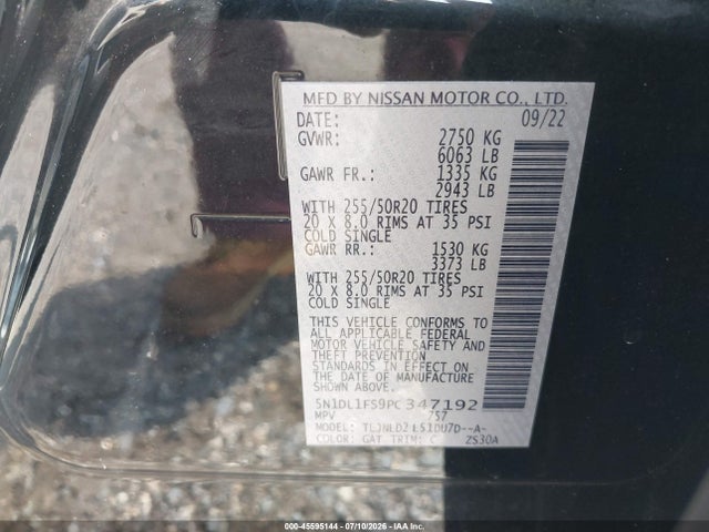 2023 Infiniti Qx60 Luxe Awd მანქანა იყიდება აუქციონზე, vin: 5N1DL1FS9PC347192, აუქციონის ნომერი: 45595144