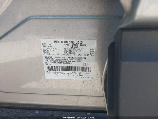 45595151 :رقم المزاد ، 2FMPK4J95PBA58669 vin ، 2023 Ford Edge Sel مزاد بيع