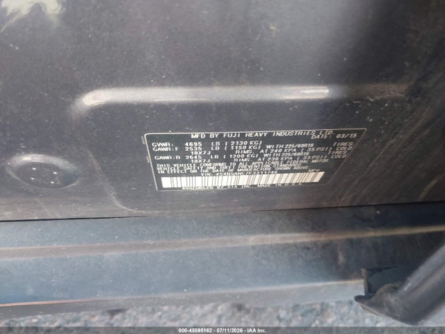 45595162 :رقم المزاد ، 4S4BSANC7F3311746 vin ، 2015 Subaru Outback 2.5i Limited مزاد بيع