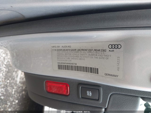 2017 Audi A4 Season Of Audi Ultra Premium მანქანა იყიდება აუქციონზე, vin: WAUKMAF44HN048738, აუქციონის ნომერი: 45595184