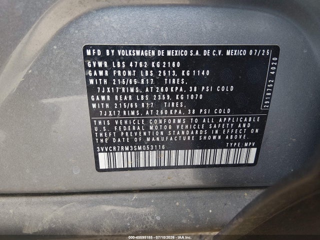 3VVCR7RM3SM053116 Volkswagen Tiguan 2.0t S