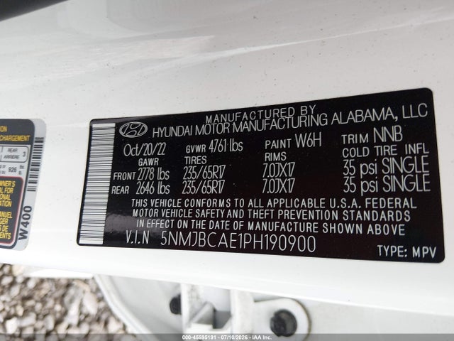 Aukcja sprzedaży 2023 Hyundai Tucson Sel, vin: 5NMJBCAE1PH190900, numer aukcji: 45595191
