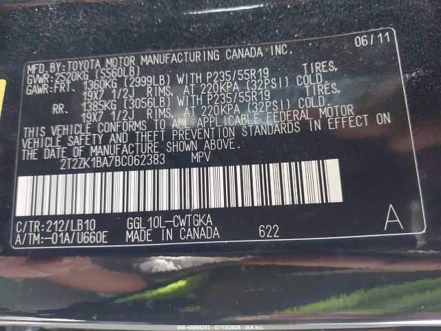 2011 Lexus Rx 350 მანქანა იყიდება აუქციონზე, vin: 2T2ZK1BA7BC062383, აუქციონის ნომერი: 45595203