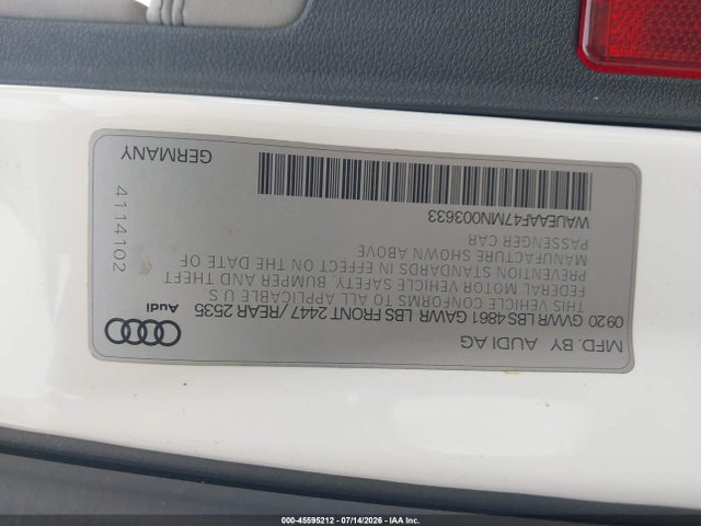 WAUEAAF47MN003633 Audi A4 Premium Plus 45 Tfsi S Line Quattro S Tronic