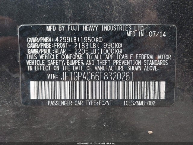 2014 Subaru Impreza 2.0i Premium მანქანა იყიდება აუქციონზე, vin: JF1GPAC66E8320261, აუქციონის ნომერი: 45595227