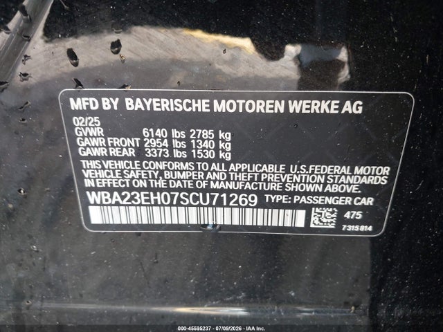 45595237 :رقم المزاد ، WBA23EH07SCU71269 vin ، 2025 Bmw 740i مزاد بيع
