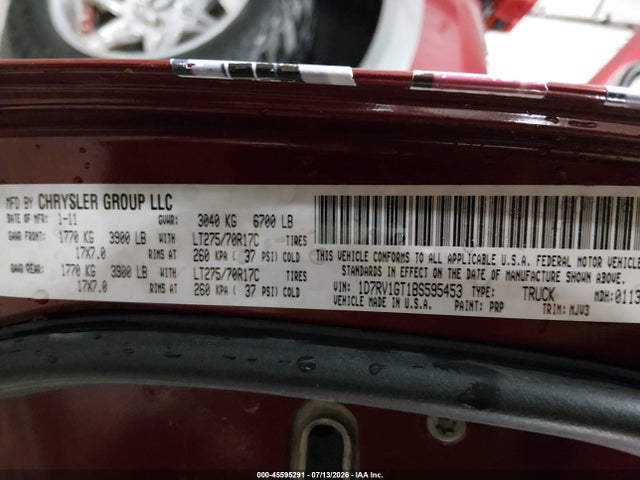 Продаж на аукціоні авто 2011 Ram Ram 1500 Slt, vin: 1D7RV1GT1BS595453, номер лоту: 45595291