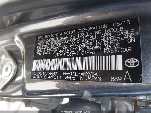Toyota Prius C Two 2015 JTDKDTB36F1101696 Image 9