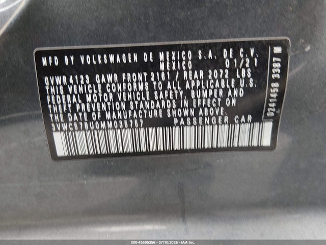 3VWC57BU0MM035757 Volkswagen Jetta 1.4t R-line/1.4t Se/s