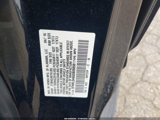 Honda Odyssey Ex-l 2016 5FNRL5H66GB098581 Image 9