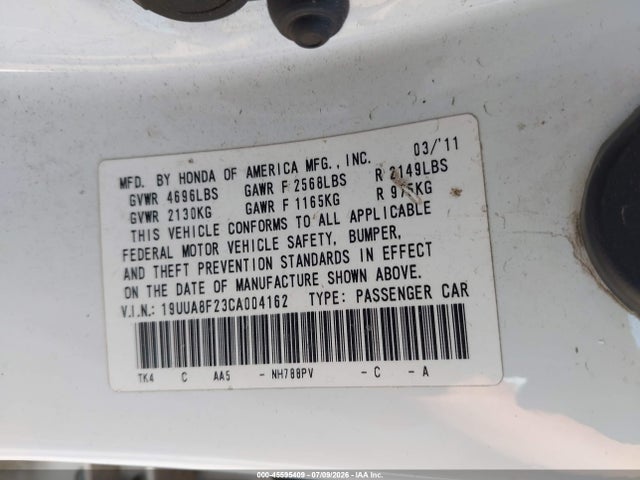 45595409 :رقم المزاد ، 19UUA8F23CA004162 vin ، 2012 Acura Tl 3.5 مزاد بيع