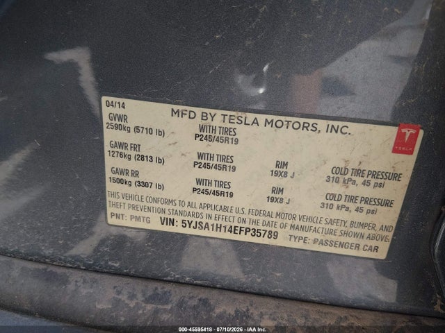 Продажа на аукционе авто 2014 Tesla Model S P85, vin: 5YJSA1H14EFP35789, номер лота: 45595418