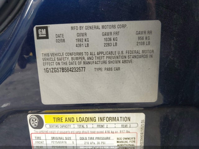Продаж на аукціоні авто 2008 Chevrolet Malibu Ls W/1ls, vin: 1G1ZG57B584232677, номер лоту: 45595417