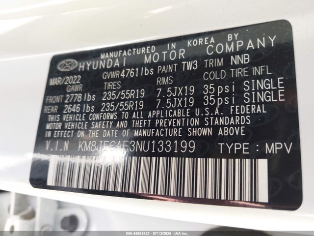 Продажа на аукционе авто 2022 Hyundai Tucson Limited, vin: KM8JECAE3NU133199, номер лота: 45595427