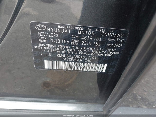 2024 Hyundai Sonata Sel მანქანა იყიდება აუქციონზე, vin: KMHL64JA5RA358191, აუქციონის ნომერი: 45595428