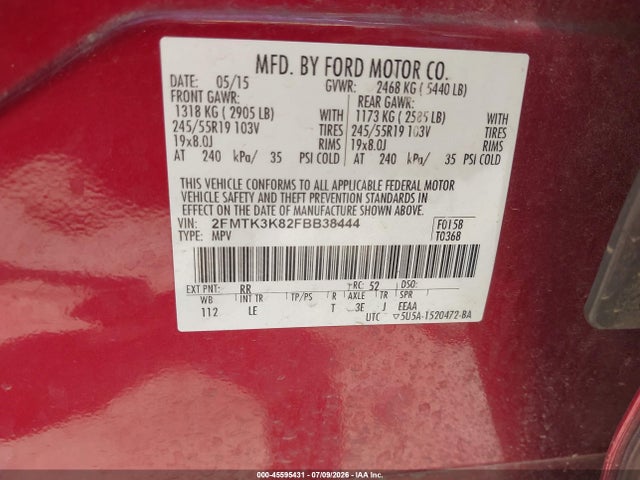 Ford Edge Titanium 2015 2FMTK3K82FBB38444 Image 9
