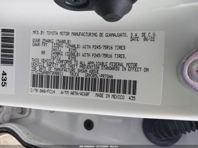 Продаж на аукціоні авто 2022 Toyota Tacoma Sr5 V6, vin: 3TYCZ5AN8NT090811, номер лоту: 45595432