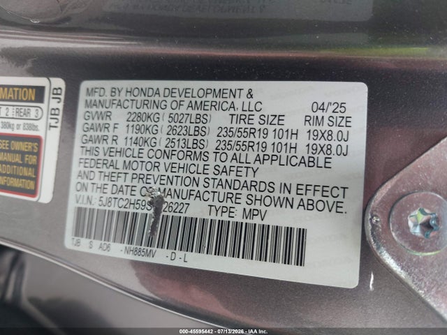 Продажа на аукционе авто 2025 Acura Rdx Technology, vin: 5J8TC2H59SL026227, номер лота: 45595442