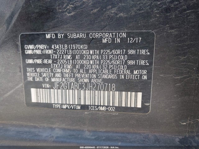 Subaru Crosstrek 2.0i Premium 2018 JF2GTABC3JH270718 Image 9